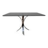 1970s Mid-century steel chrome and smoked glass dining table