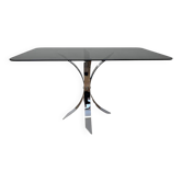 Table à manger en acier chromé et verre fumé des années 1970, style mid-century
