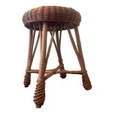 Tabouret vintage en rotin et osier