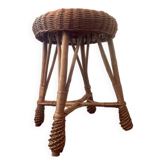 Tabouret vintage en rotin et osier