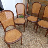 Set of 8 Louis XVI style convertible chairs, canned, racket backrest