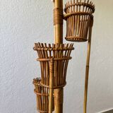50s rattan plant stand floor lamp