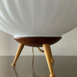 Tripod lamp in opaline and teak from the 60s