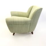 Paire de fauteuils vintage vert clair avec structure en bois, Italie