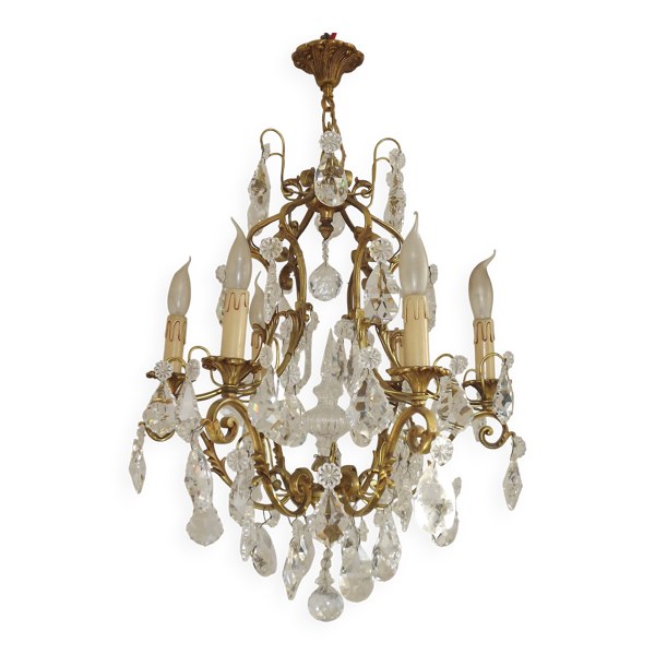 Lustre Art nouveau français à 6 lumières en bronze et cristal Acanthus 5552 — Beyit