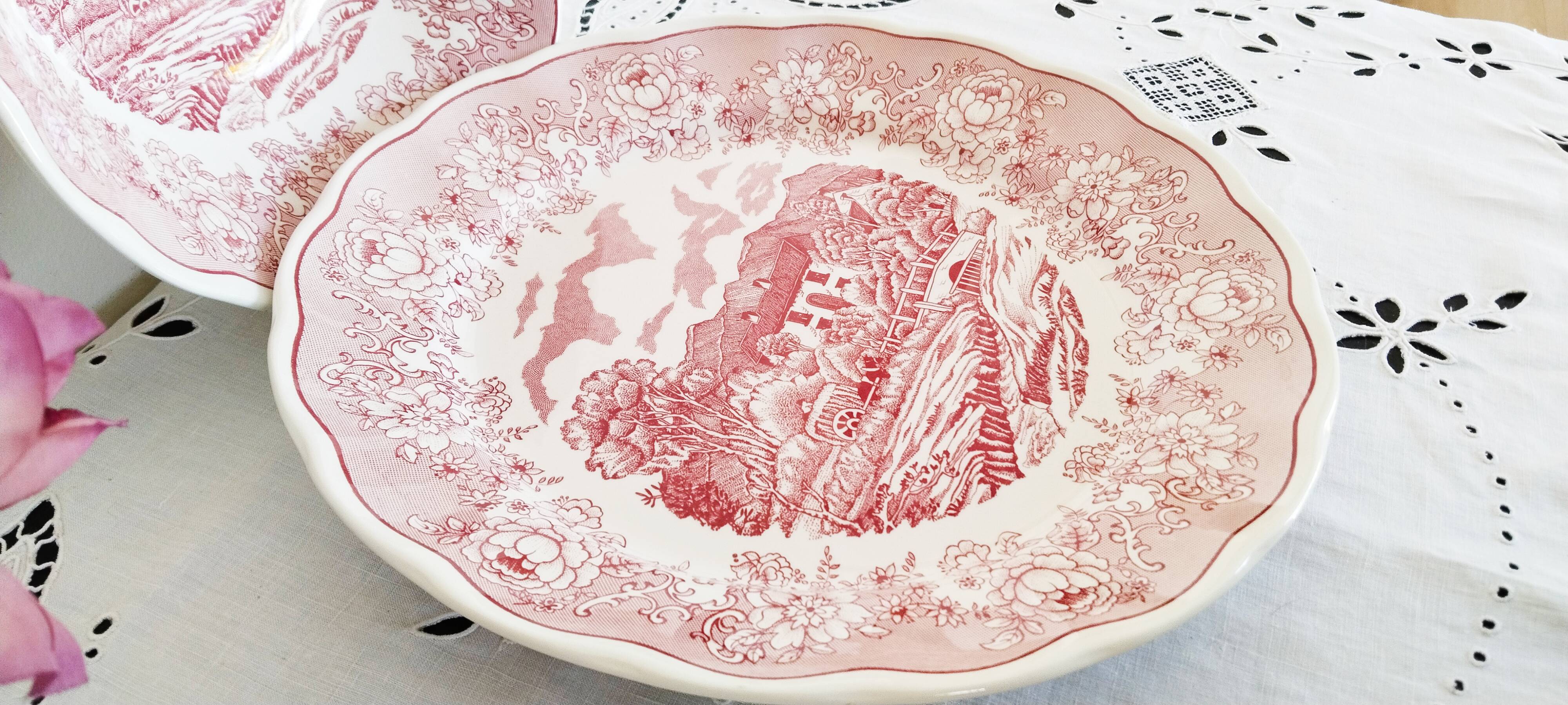 Italian porcelain serving platter and salad bowl: Swiss Landscape