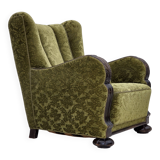 1950s, Danish relax chair. Furniture velour, oak wood,