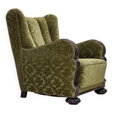 1950s, Danish relax chair. Furniture velour, oak wood,