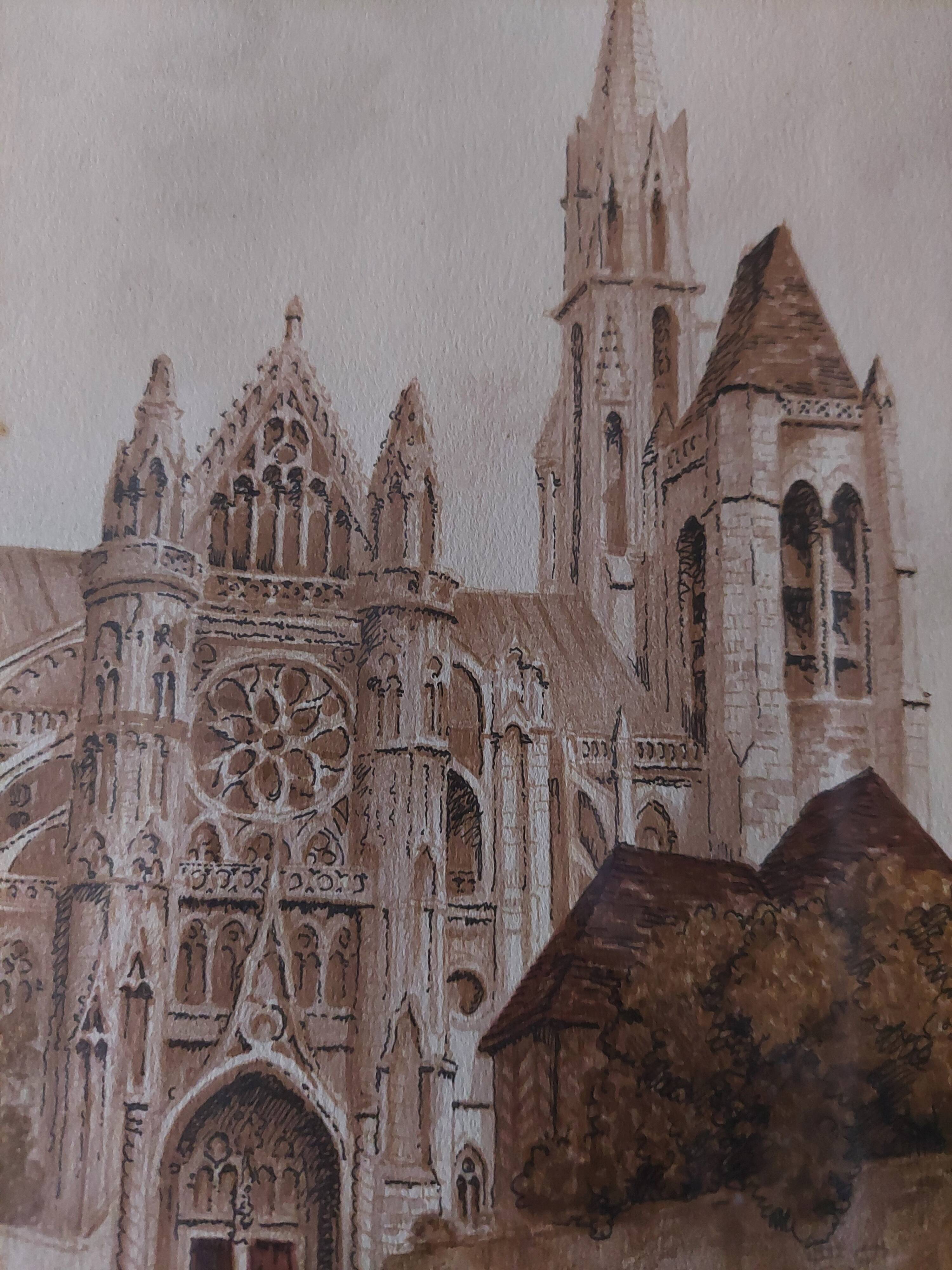 Watercolor signed Barday Senlis the cathedral first half of the 20th century