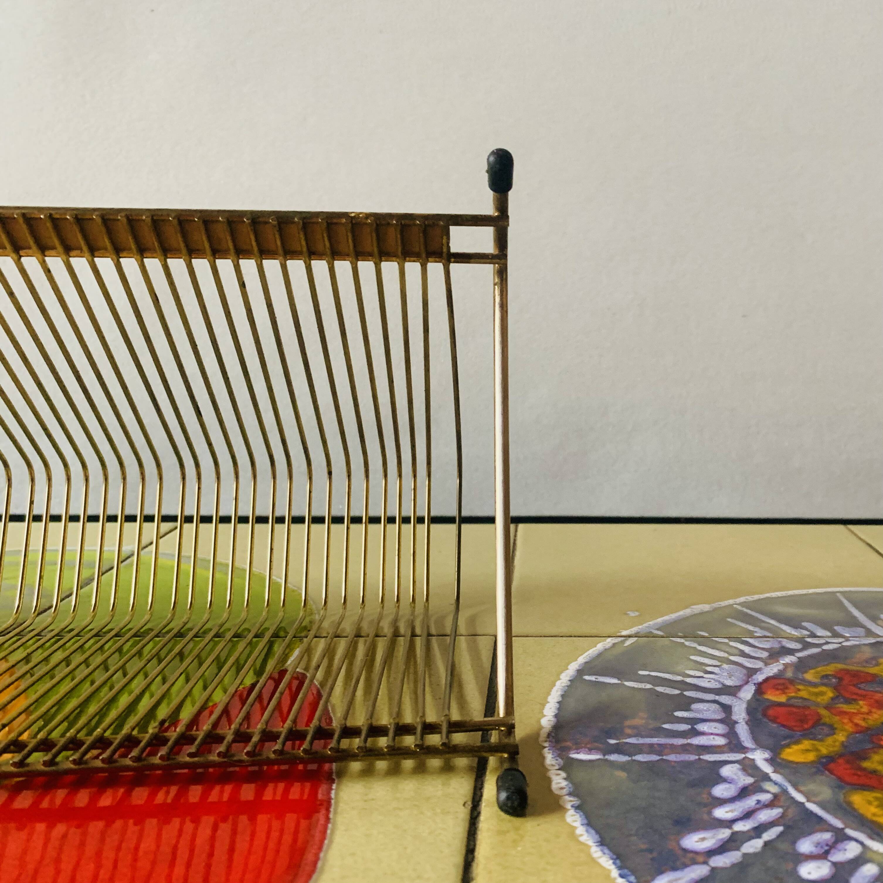 Porte-disques vintage en métal doré - pour 50 vinyles