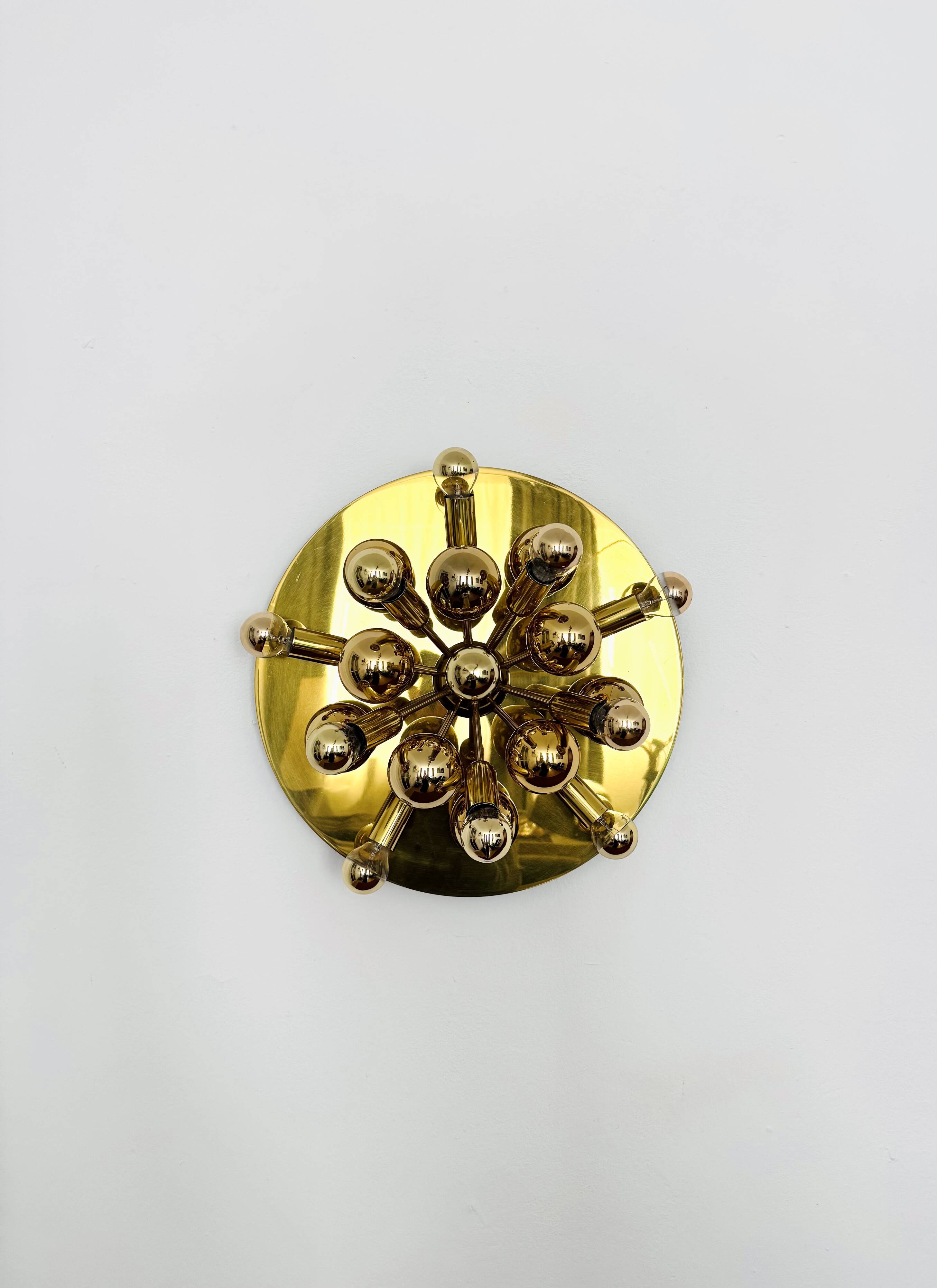 Set of 2 Amazing Golden Sputnik Wall or Flush Lamps by Cosack