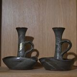 Set of 2 stoneware Cyclops candlesticks