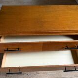 Commode vintage en chêne 4 tiroirs pied compas