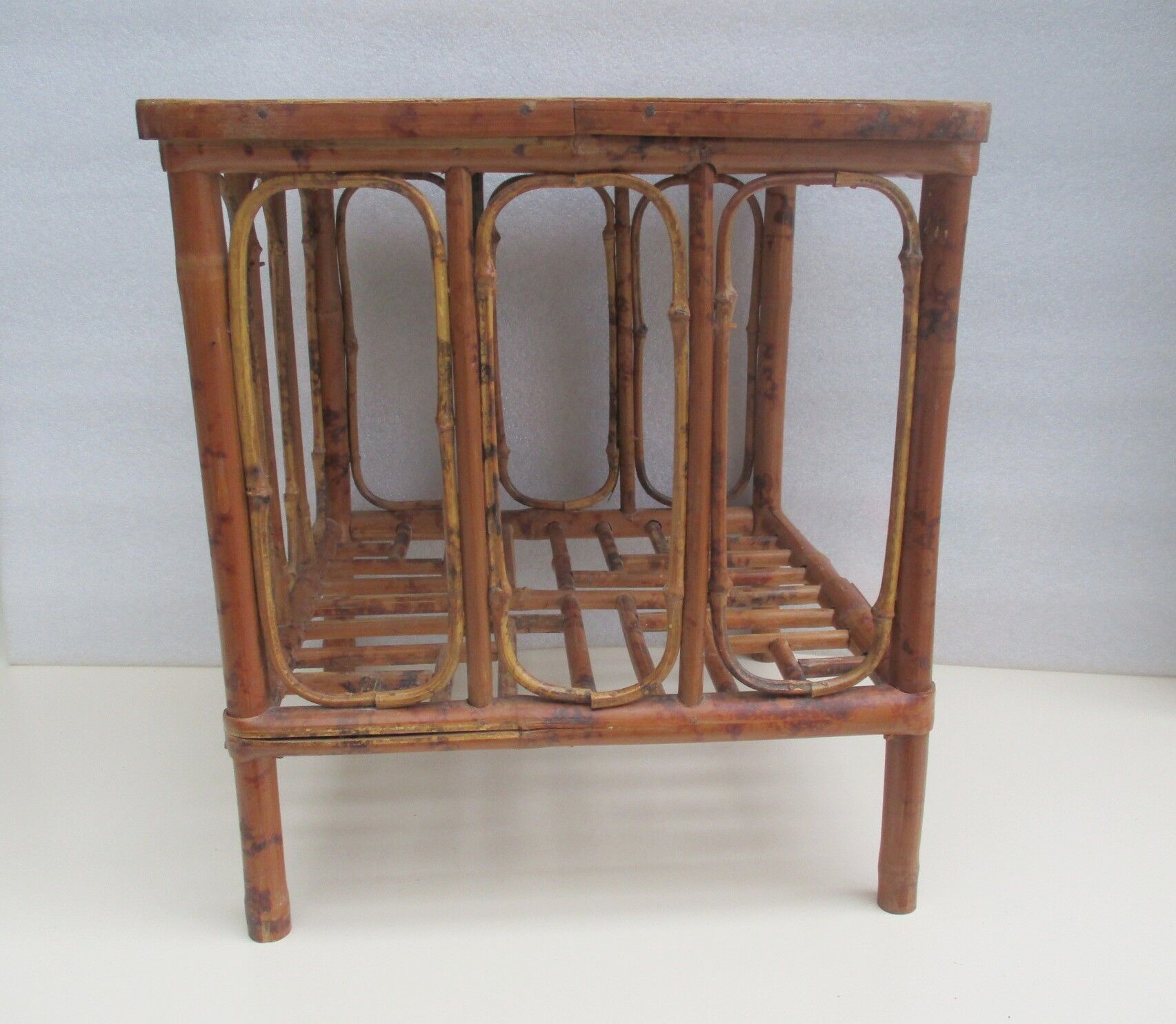 Vintage bamboo coffee table. Marquetry top