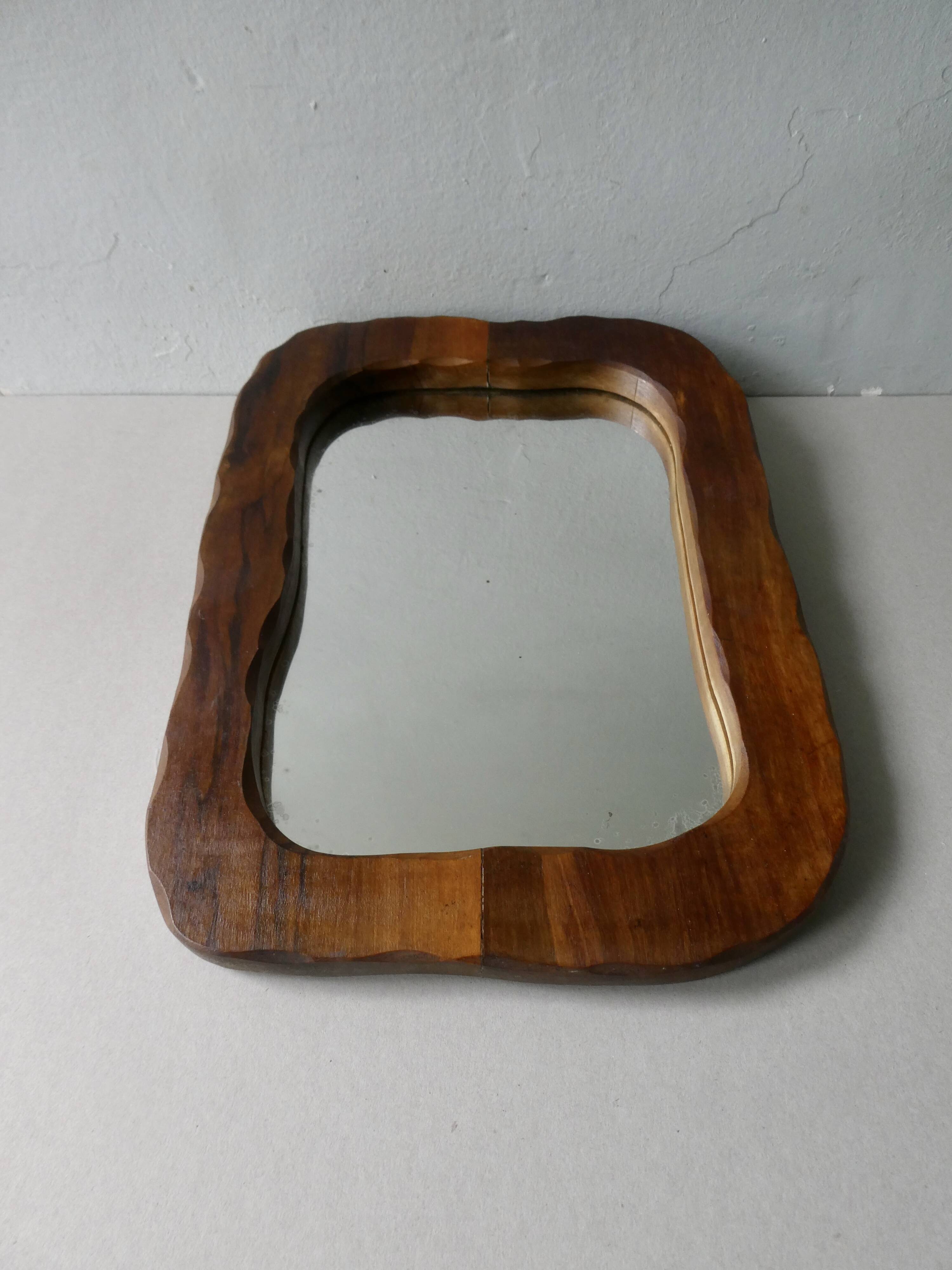Free-form mirror in solid wood, vintage