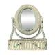 Off-white rattan vanity mirror – floral decoration – 1960s–1970s