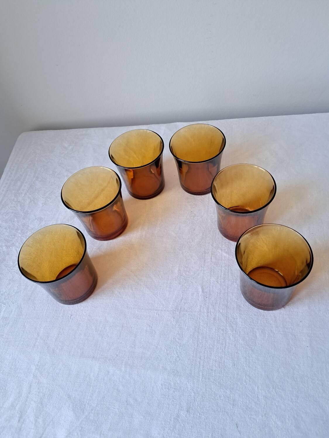 6 Vintage Amber Water Glasses. DURALEX