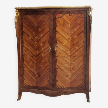 Louis XV style linen cabinet with marquetry and bronze, late 19th century.