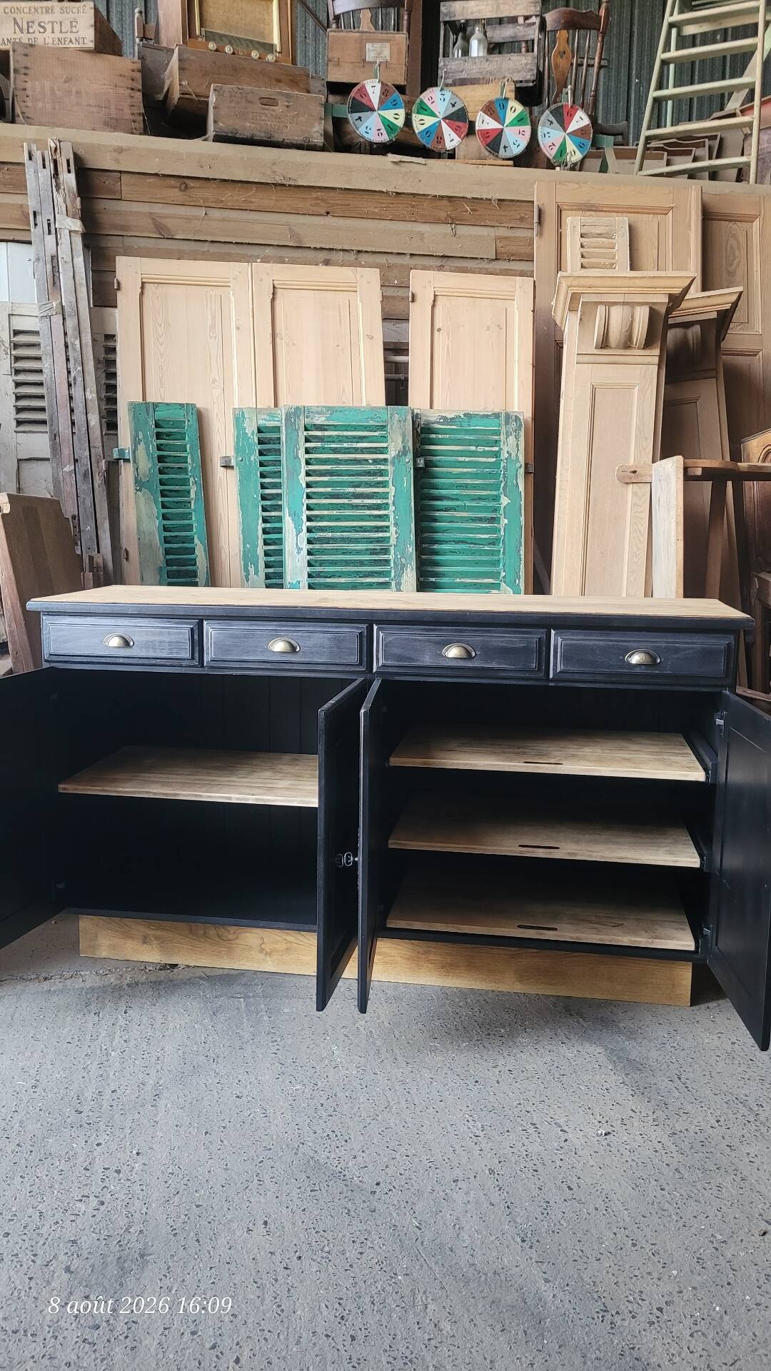 Large wooden and black sideboard