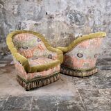 Paire de fauteuils Napoléon III en tissu Etro, France, fin XIXe