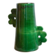 Handmade ceramic abstract vase with asymmetrical handles and fir green flowers