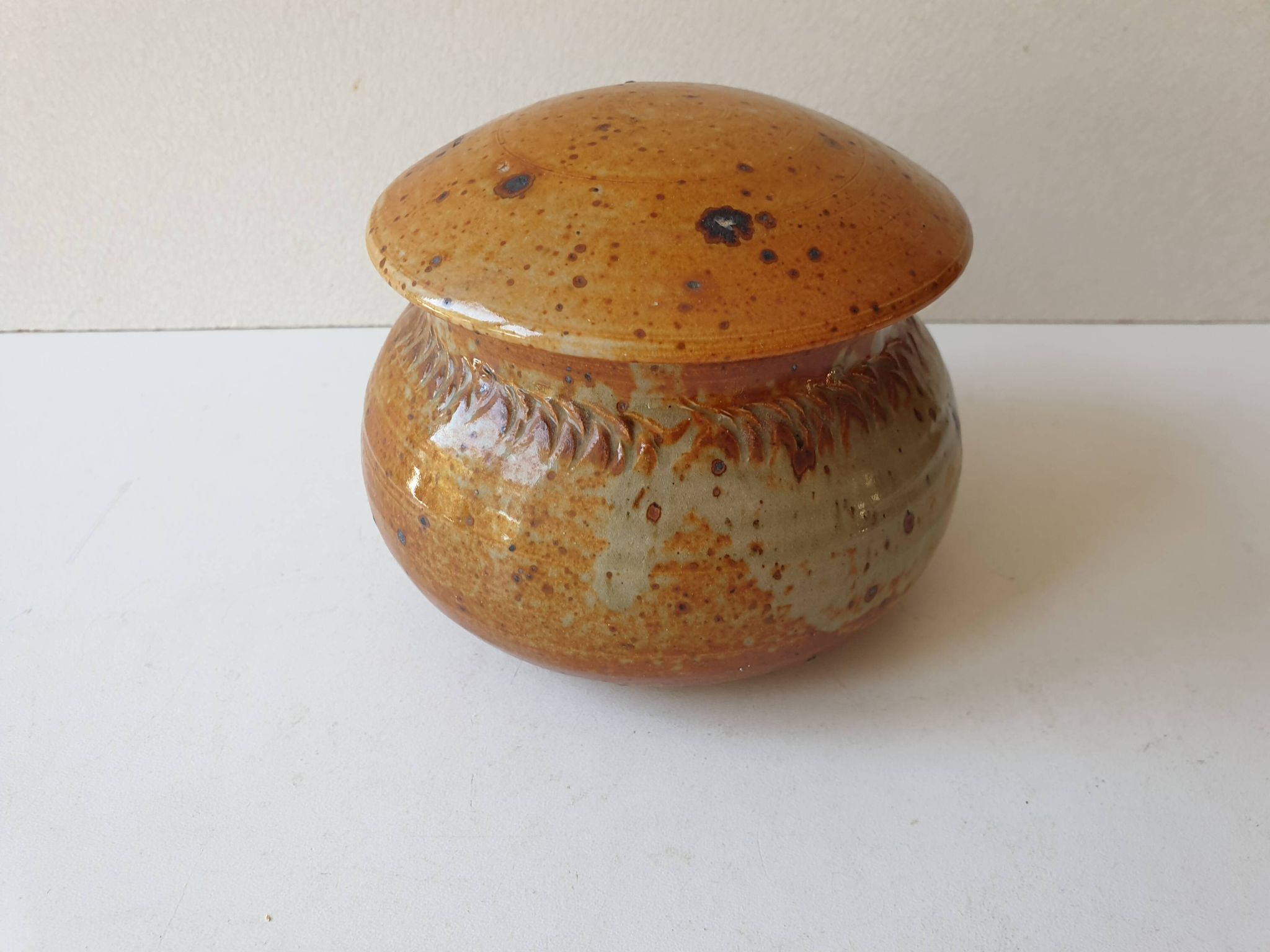 Pyrite stoneware ceramic candy box signed A (Signature to be identified)
