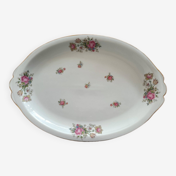 Oval serving dish in Limoges porcelain with floral decoration