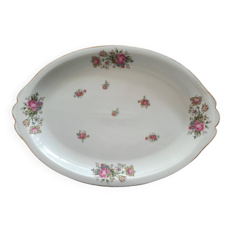 Plat de service ovale en porcelaine de Limoges décor fleuri