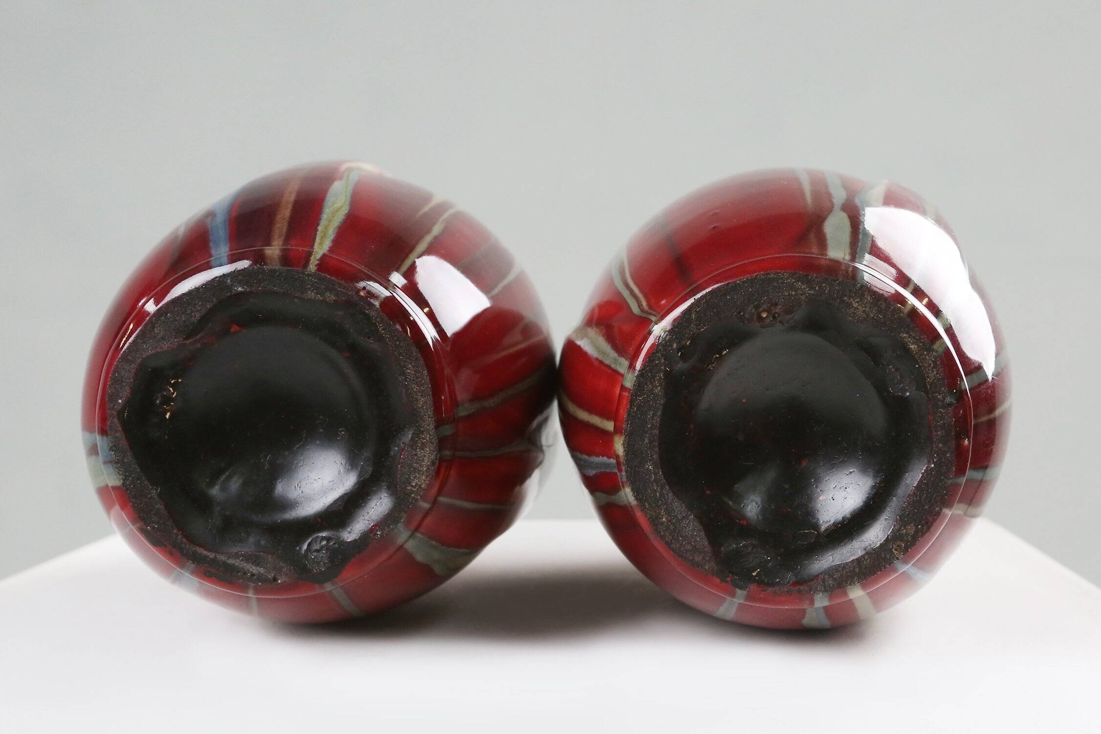 Pair of Sculptural Art Deco Glazed Ceramic Vases, Belgium 1930s