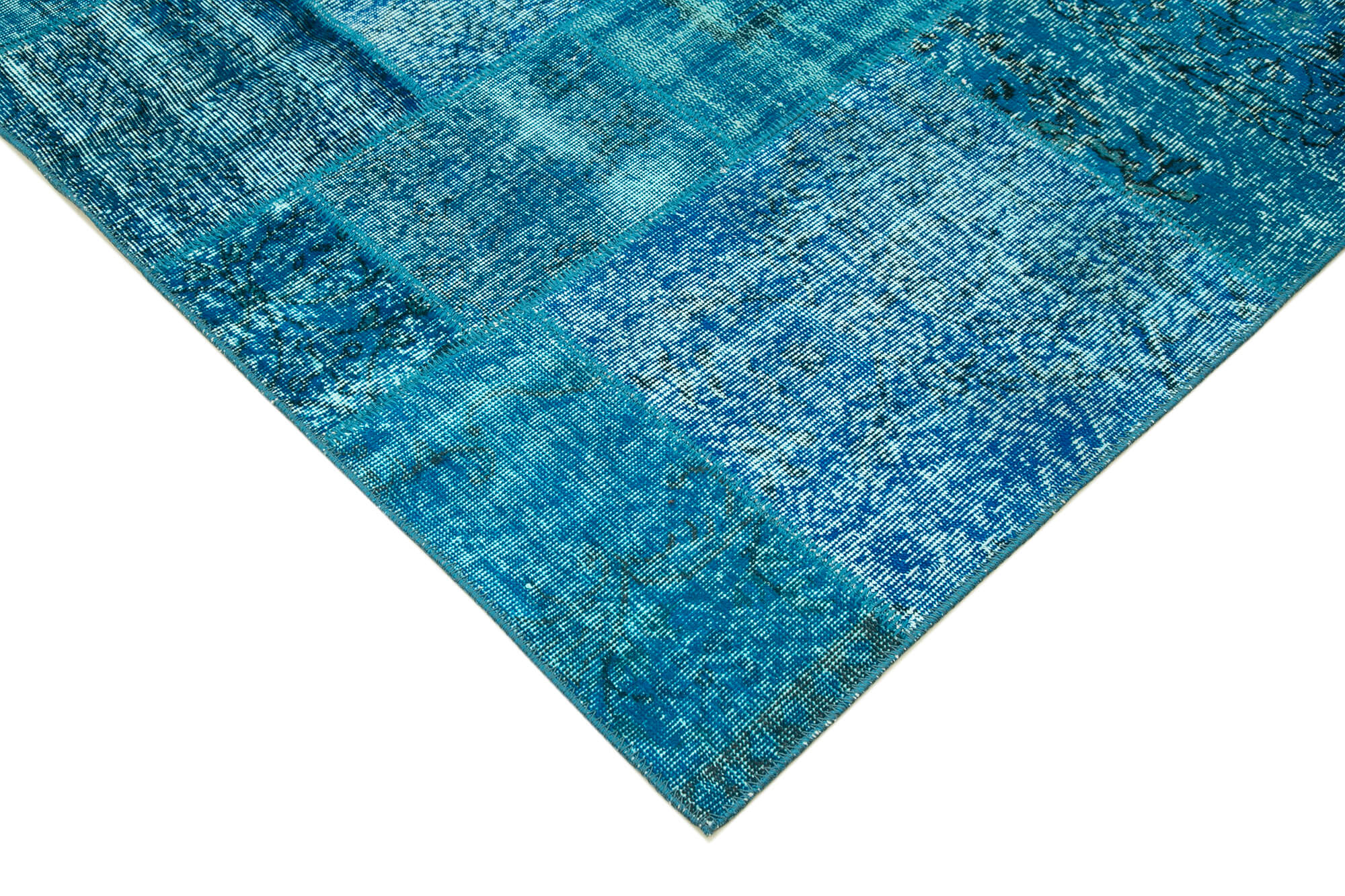 Handwoven turkish contemporary 200 cm x 298 cm blue patchwork carpet