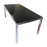 Bureau en verre rétro laqué noir et alu brillant