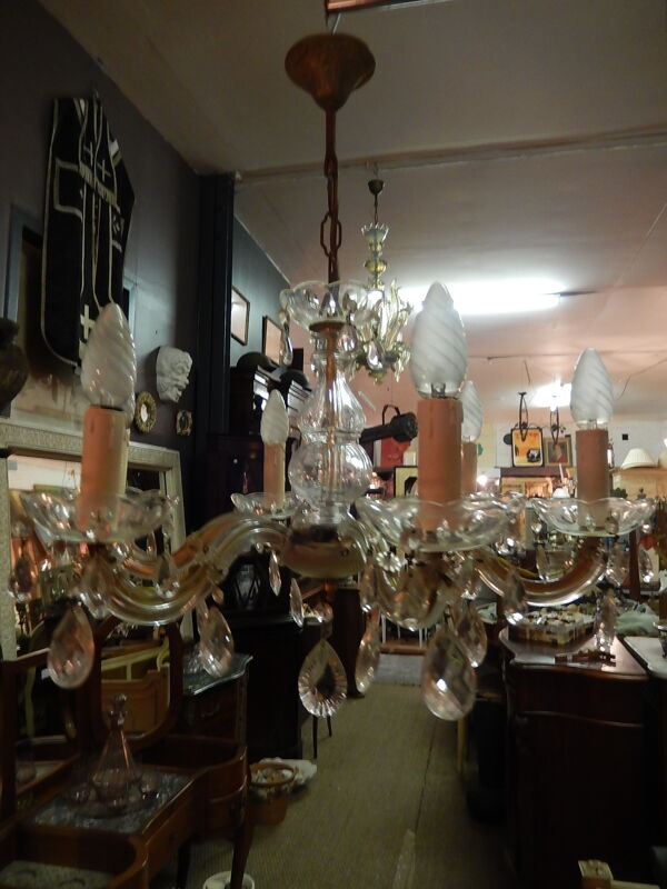 Lustre à pampilles en verre taillé 6 lumières