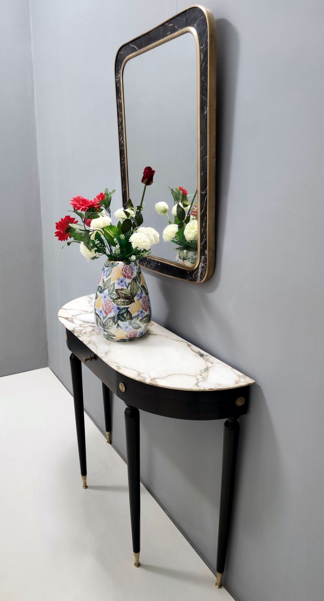 Midcentury Walnut and Carrara Marble Console Table Ascribable to Paolo Buffa