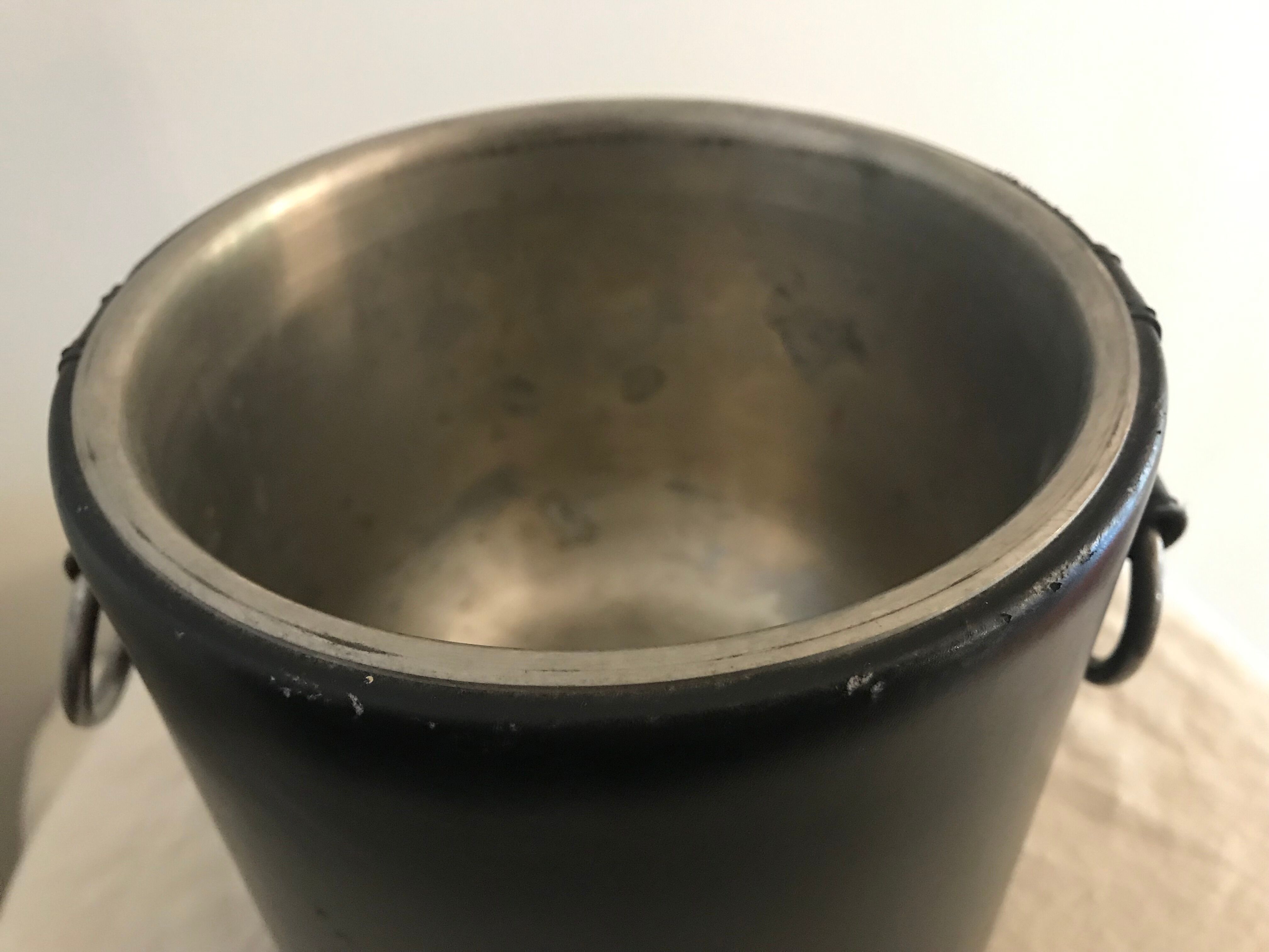 Round black leather ice bucket