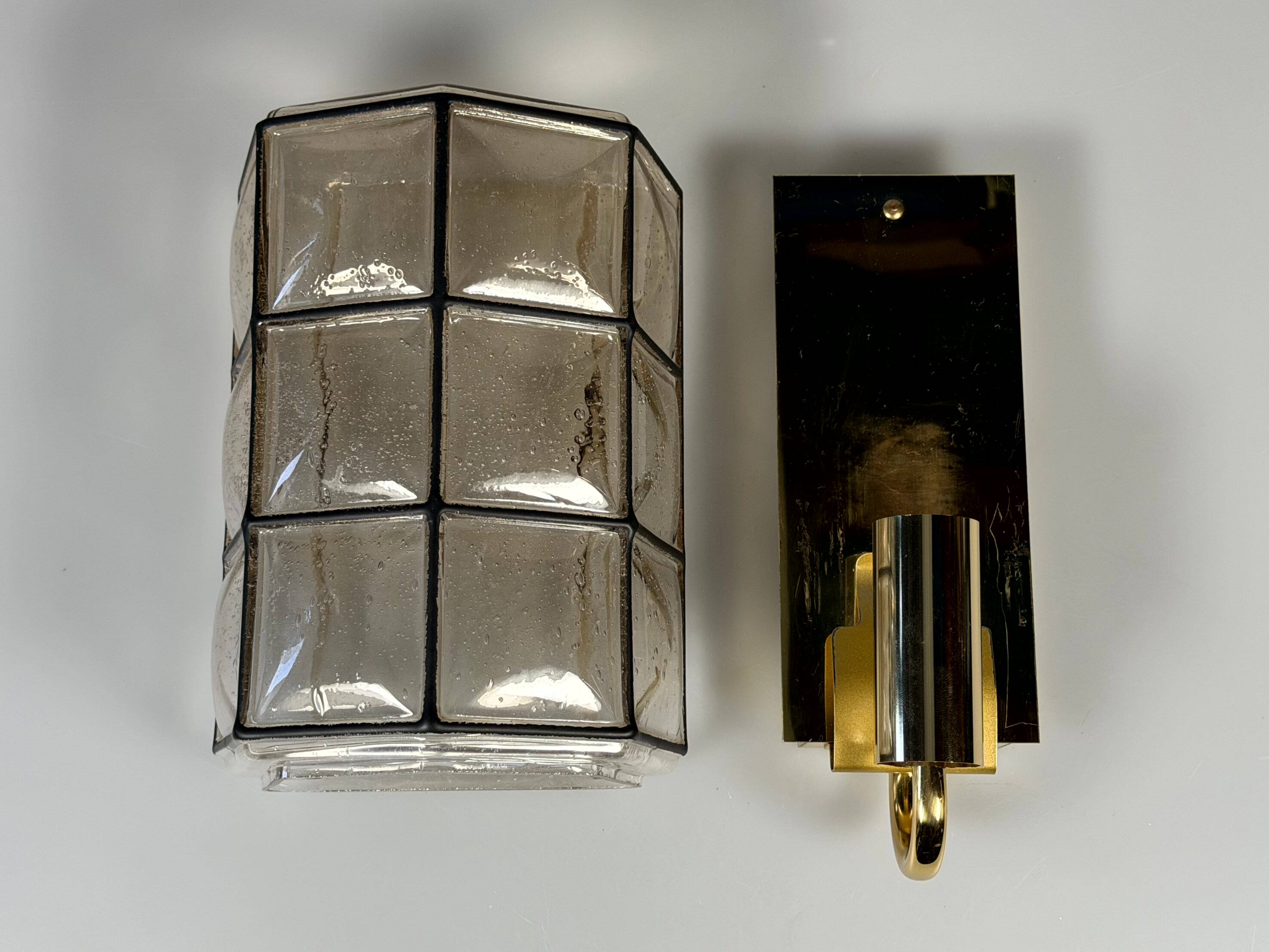 60s 70s Wall Lamp Wall Sconce Glashütte Limburg Germany Glass & Metal