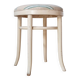 Vintage curved wooden stool in Baumann style, striped fabric seat.
