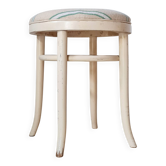 Tabouret vintage en bois courbé style Baumann, assise toile à rayures