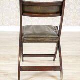 Vintage Walnut Folding Chair in Dark-Green Leather, 1950s
