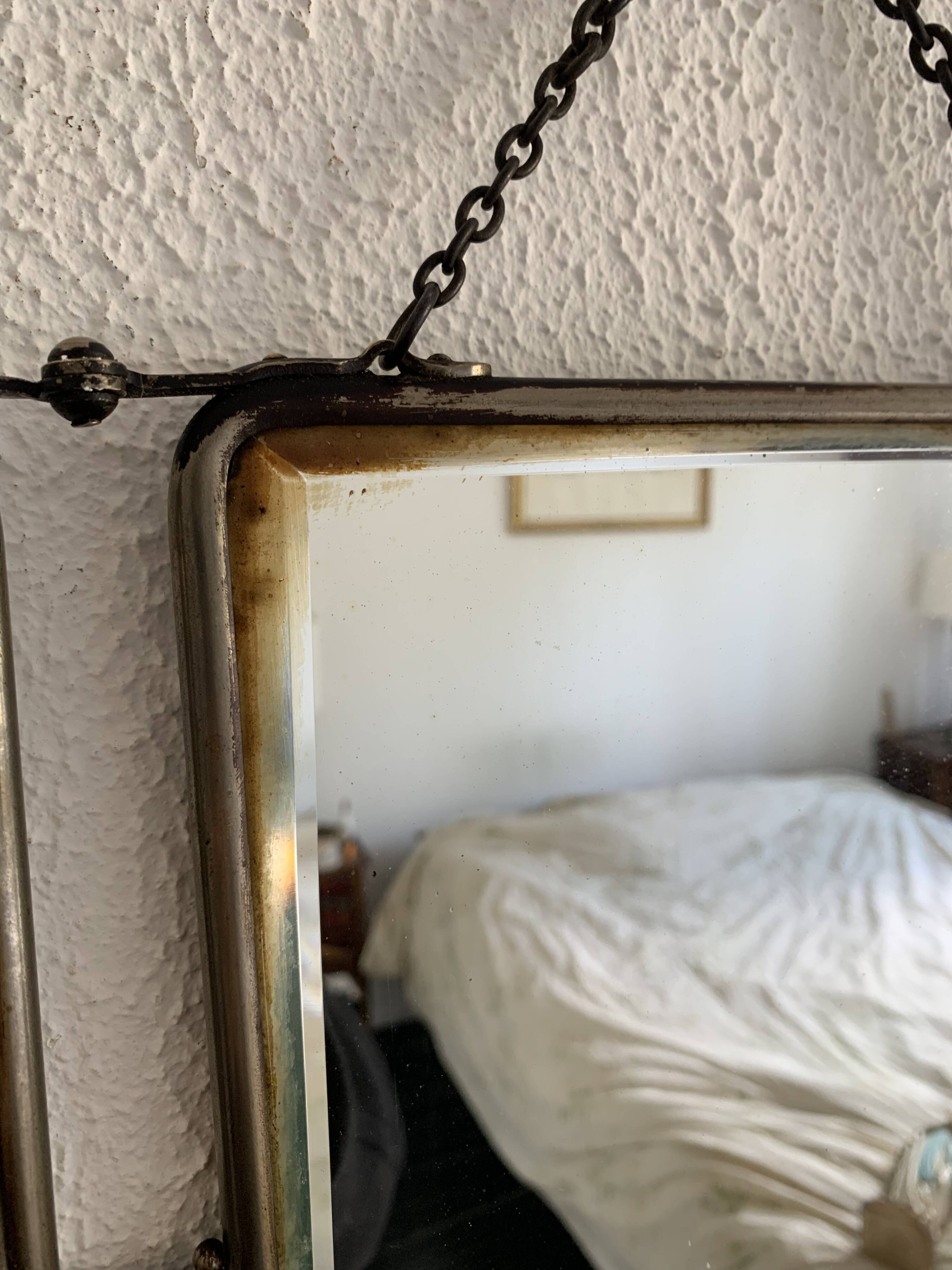 Vintage 1930s barber's triptych mirror, black beveled crystal - 28 x 70 cm