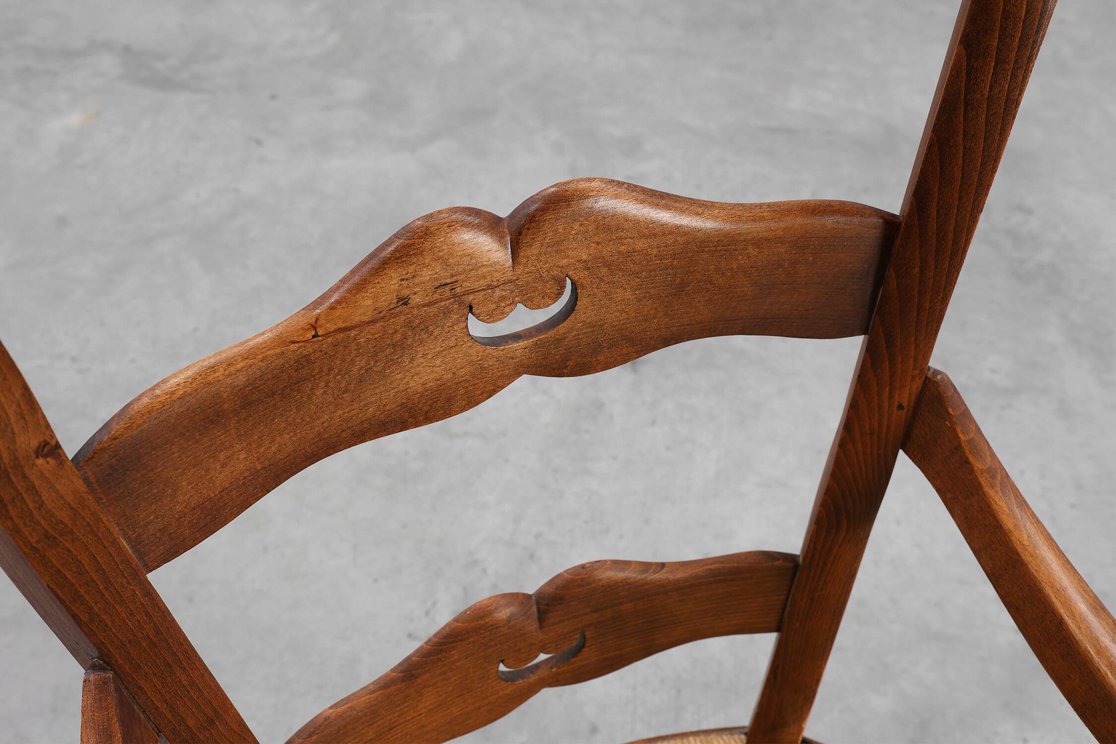 French Provincial Ladder‑Back Armchair with Woven Rush Seat, 19th century