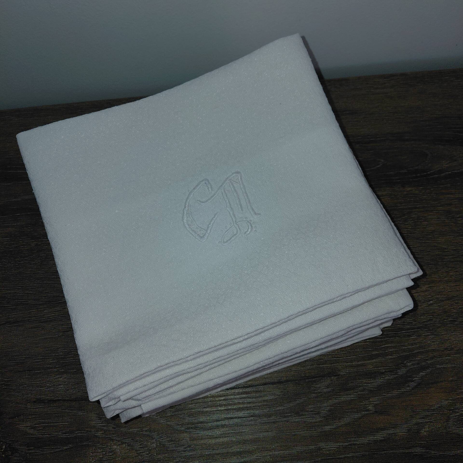 12 serviettes de table anciennes coton blanc monogramme CM