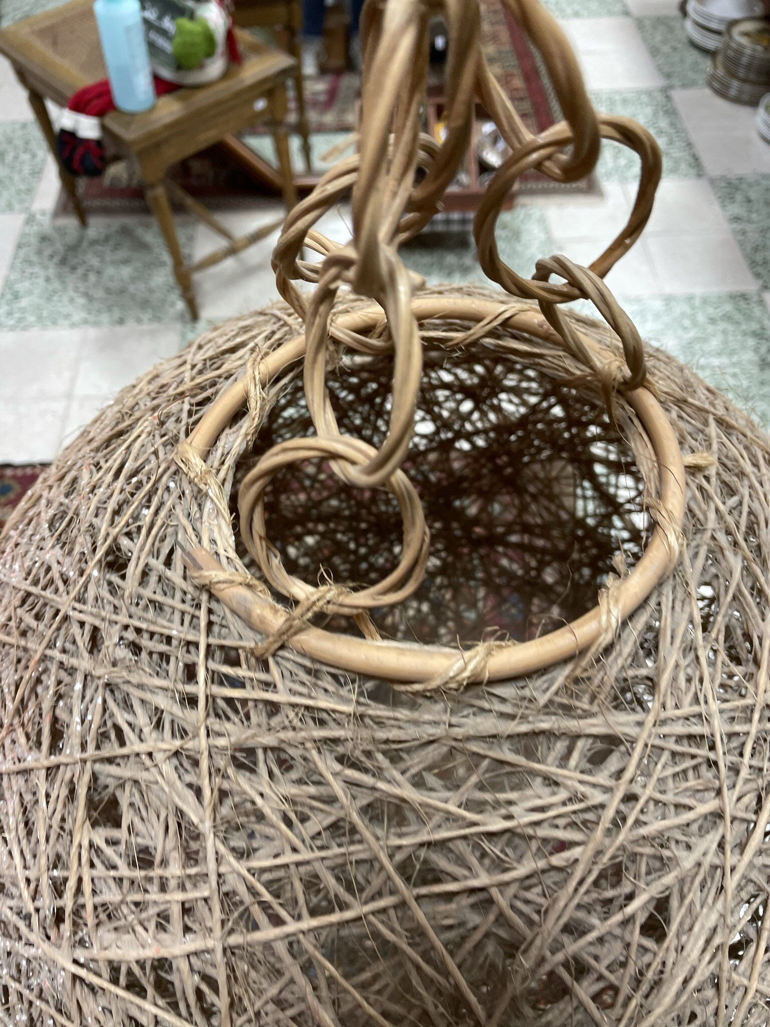 Suspension ball fixture vintage rattan-style twine