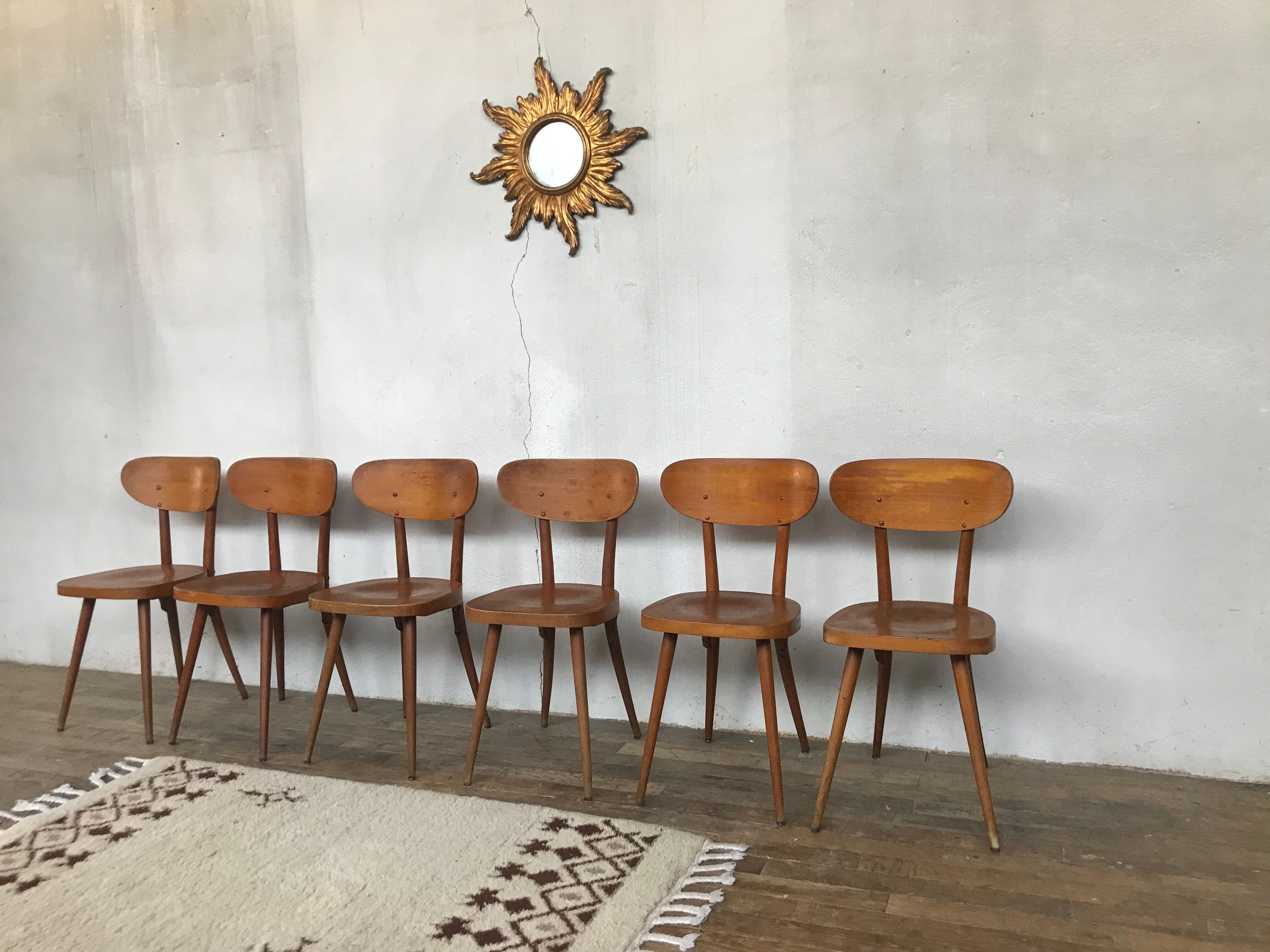 Series of 6 chair baumann scandinavian beech spirit 1950 1960 vintage design