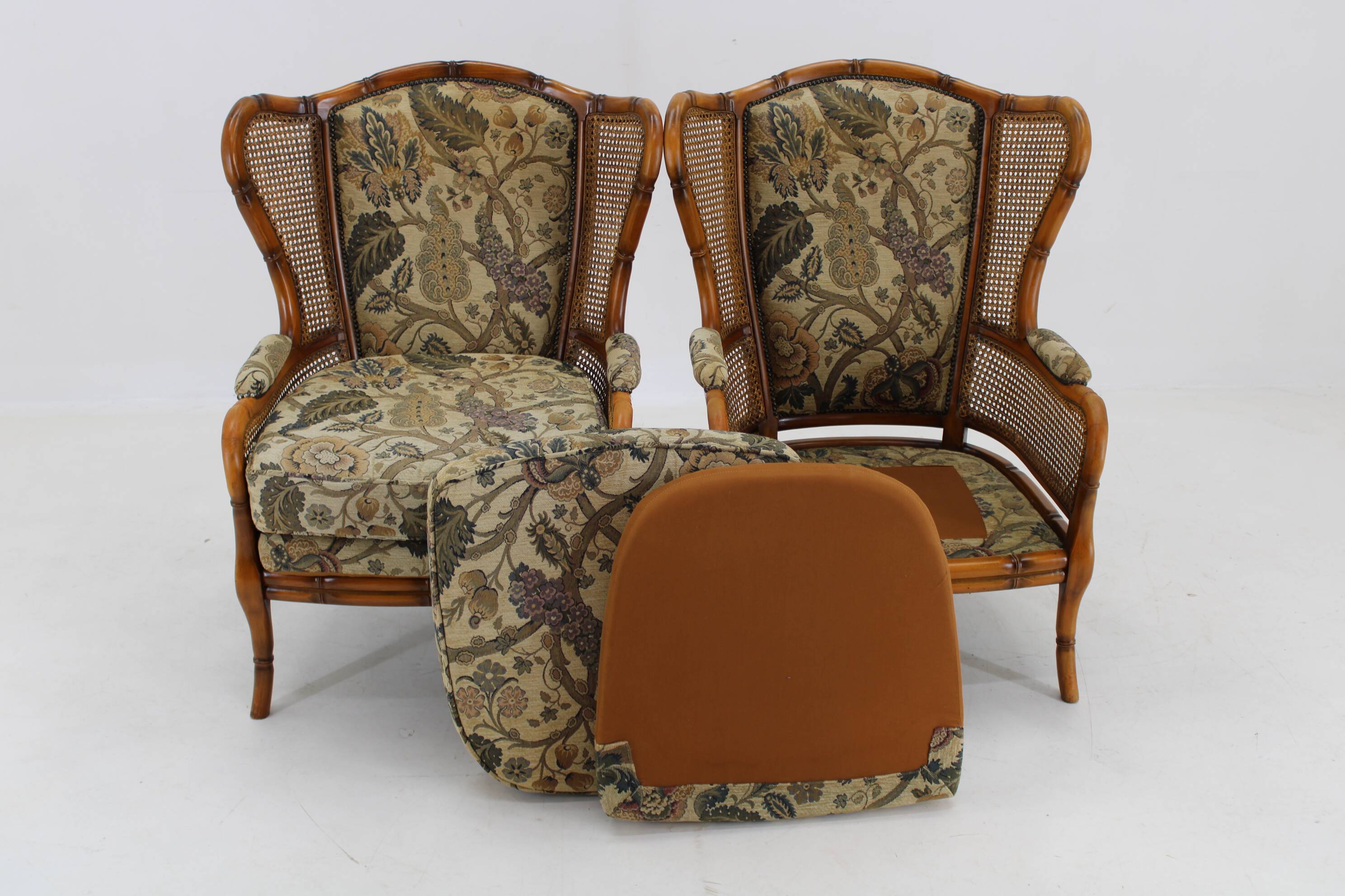 1960s Pair of Rattan Armchairs , Italy