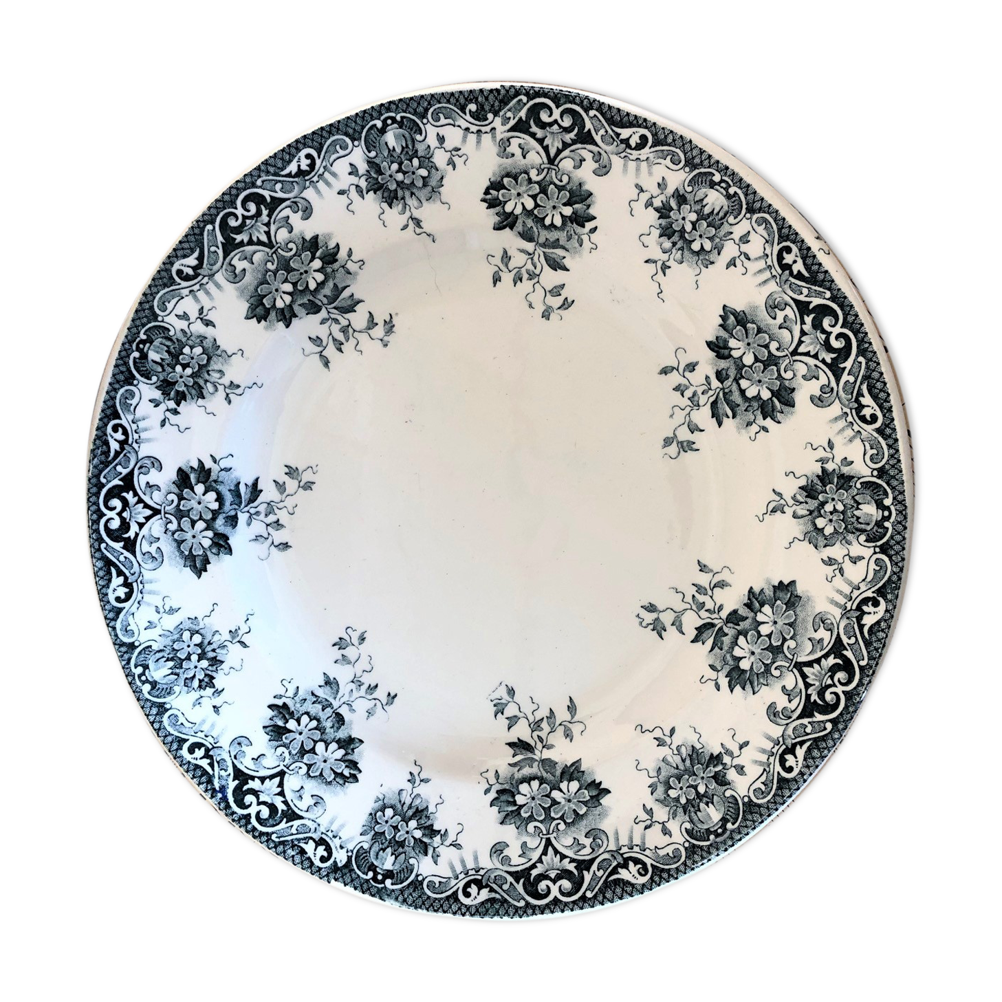 Old plate - white and blue floral decoration