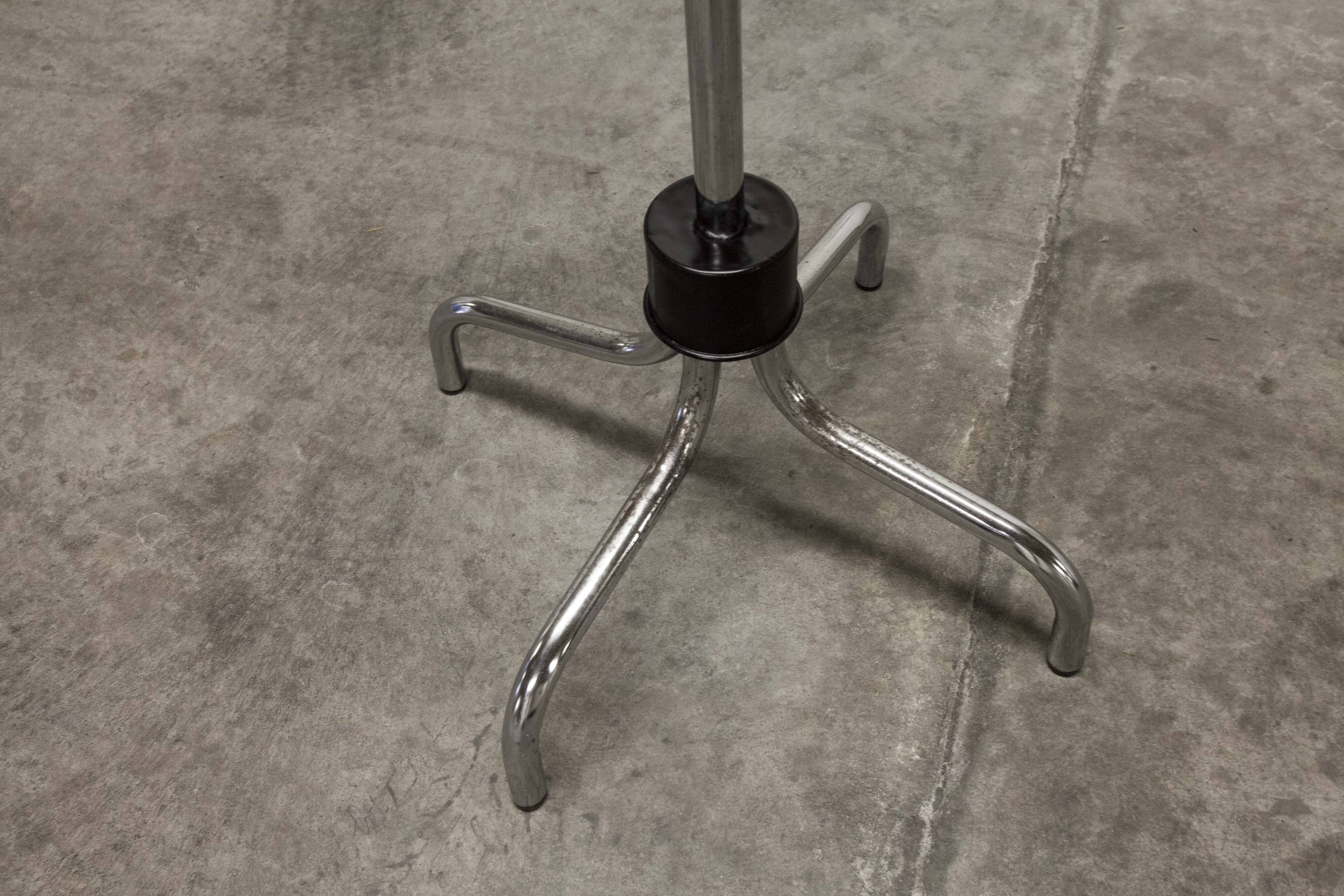 1960 parrot coat rack with 16 hooks, industrial chrome metal, rotating.