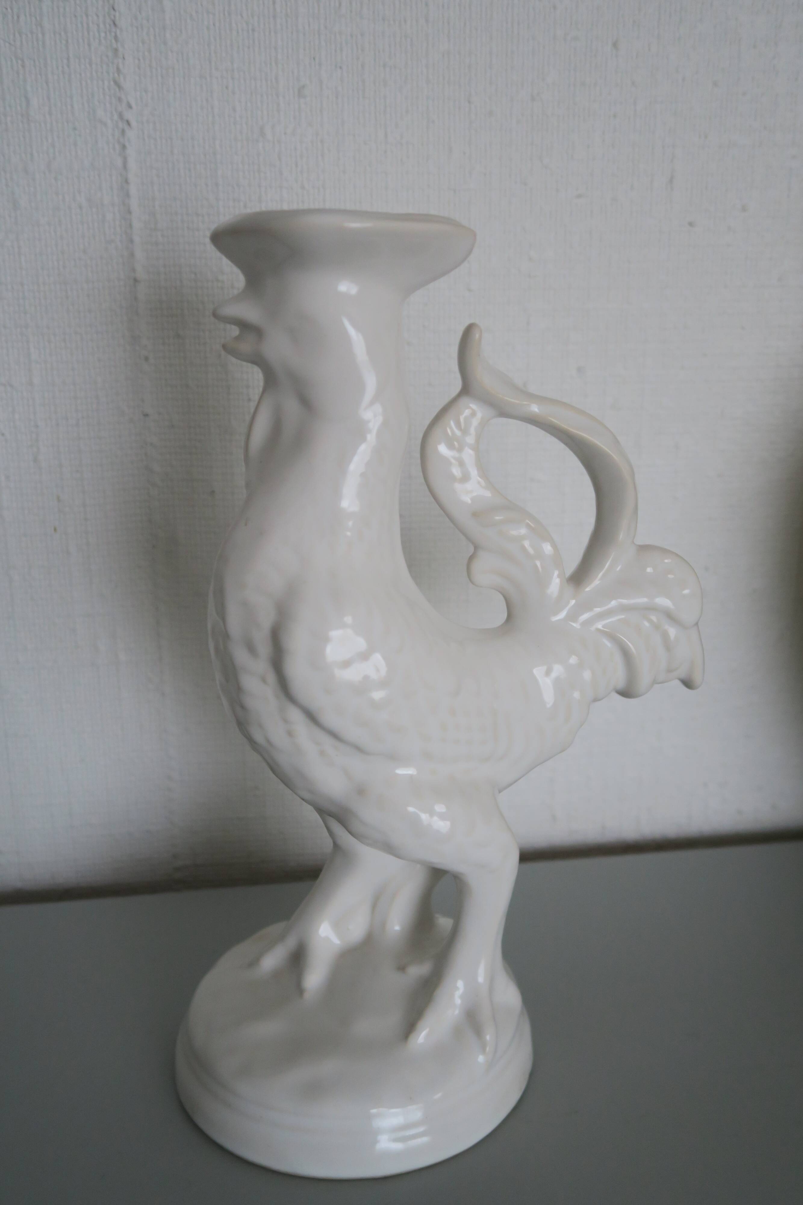 Rooster St Clément Pompadour candle holder White earthenware 27 cm