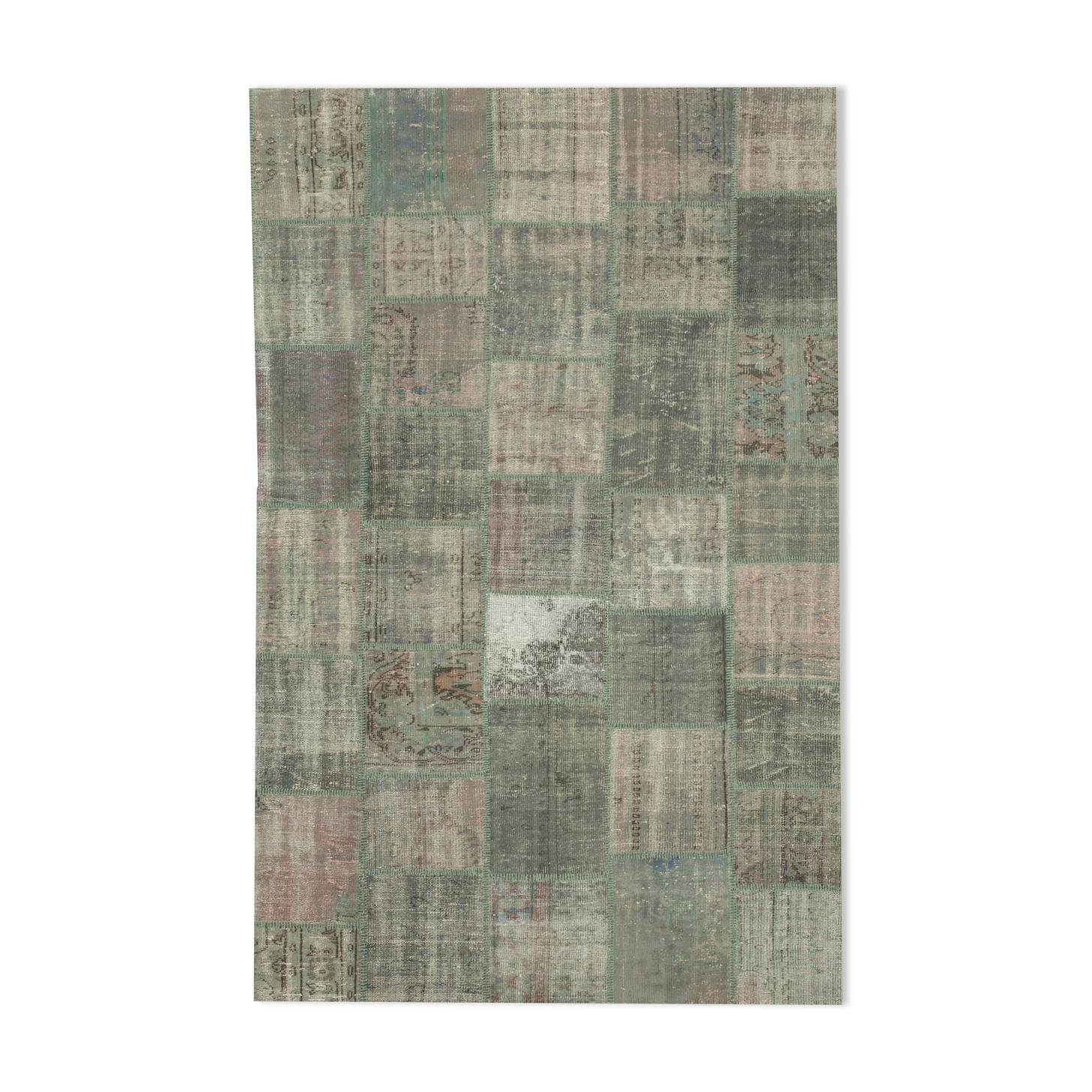 Hand-knotted anatolian contemporary 196 cm x 301 cm grey patchwork carpet