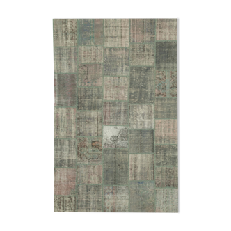 Hand-knotted anatolian contemporary 196 cm x 301 cm grey patchwork carpet