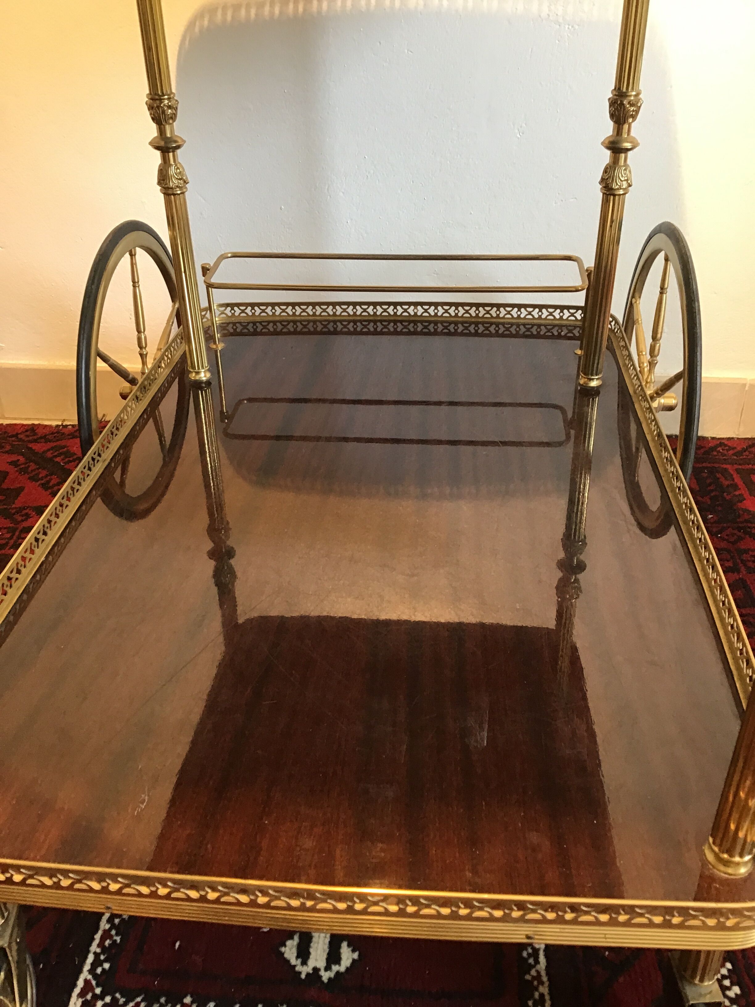 Serving table brass and wood varnish